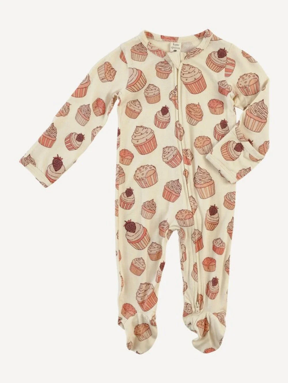 NWT 0-3M Kate Quinn long sleeve two way zipper Pink Strawberry Cupcake Bamboo